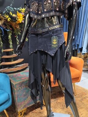 Boutique Asymmetrical Boho Layered Skirt  with Denim Upper